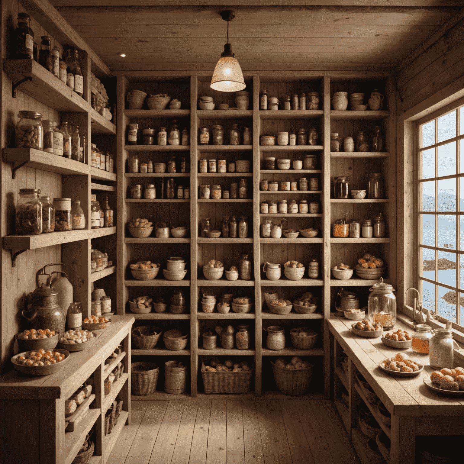 The cozy interior of Fenaknoken, with shelves stocked with various Norwegian delicacies